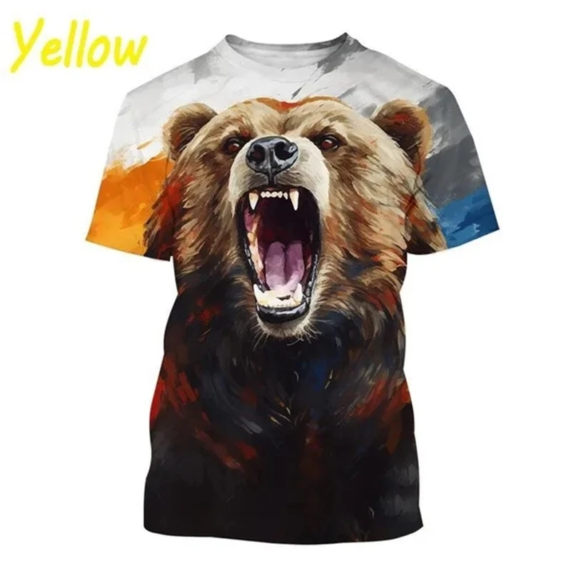 3D Print Ferocious Bear T-shirt For Men Harajuku Street Casual Short Sleeve O-neck T Shirts Summer Personality Animal Graphic