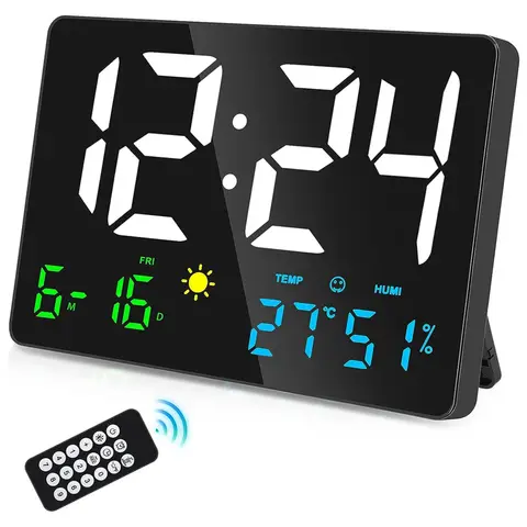 침실용 대형 LED 디지털 벽시계, 25cm USB 연결 알람 시계 및 기상 관측소 기능 포함 침실용 대형 LED 디지털 벽시계, 25cm USB 연결 알람 시계 및 기상 관측소 기능 포함