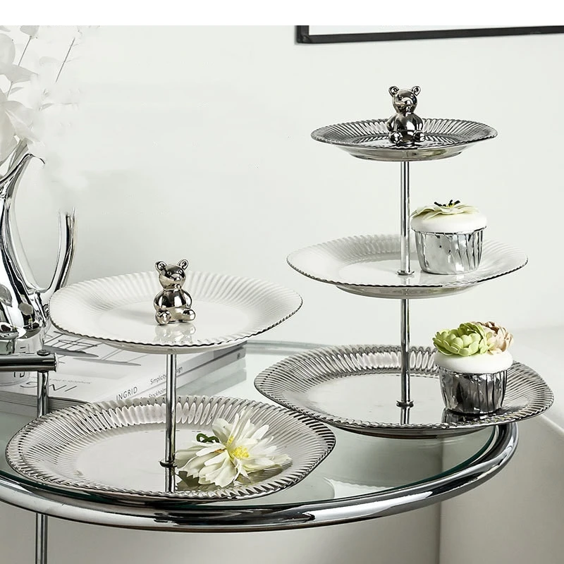 2/3 Layer Ceramic Fruit Plate Afternoon Tea Snack Candy Wedding Birthday Party Dessert Cake Display Stand Home Tableware