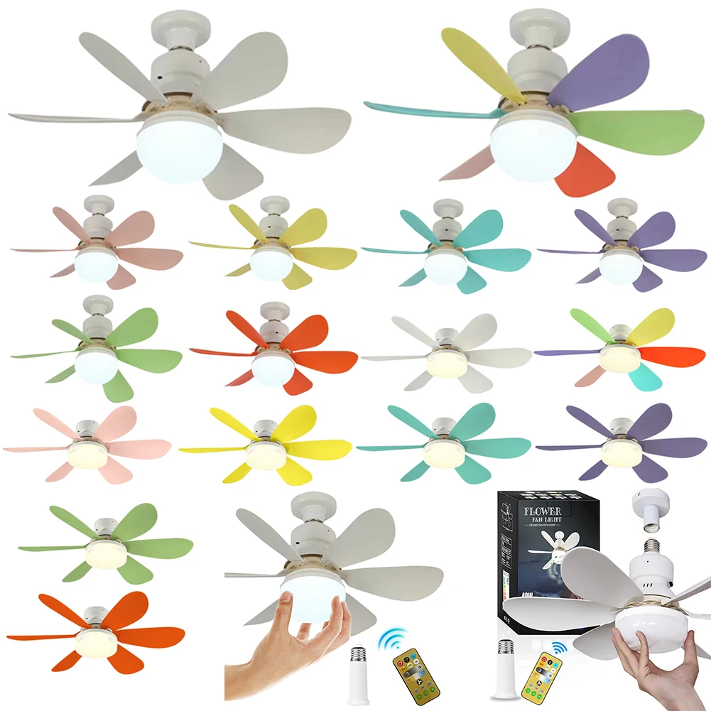 

E27 Socket Fan LED Light Remote Control Socket Fan Lamp Ceiling Fan LED Lamp E27 Base 42cm 3 Speeds Dimmable for Bedroom Kitchen