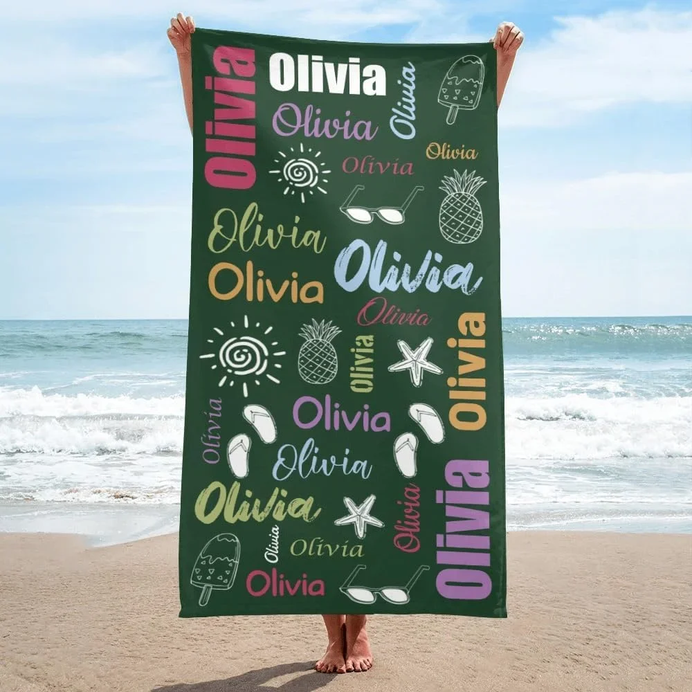 Personalized Beach Towels With Name Interwoven Letters, Microfiber Pool Towels, Unique  Beach Towels