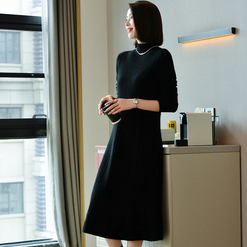 ขนสัตว์ออสเตรเลีย 100% ถักเสื้อแขนยาวผู้หญิงเสื้อกันหนาว high-end และสบายสไตล์ยาวใหม่ผู้หญิงเสื้อกันหนาว