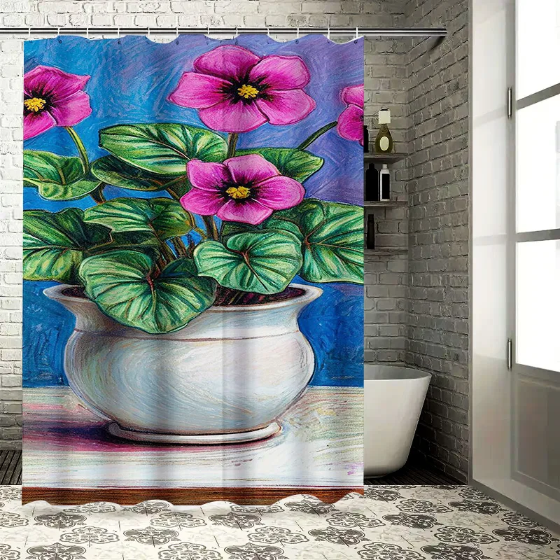 

Художественные розовые цветы в горшке, водонепроницаемая занавеска для душа, термостойкая, можно стирать в машине, непрозрачная, 180x180 см