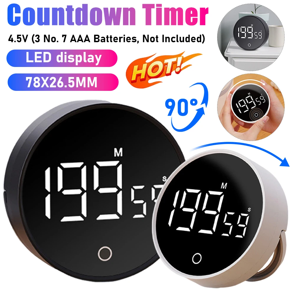 Magnetic Smart Timer Kitchen Rotatable Digital Timers With LED Display 3 Level Volume Countdown Timer Alarm For Cooking Studying