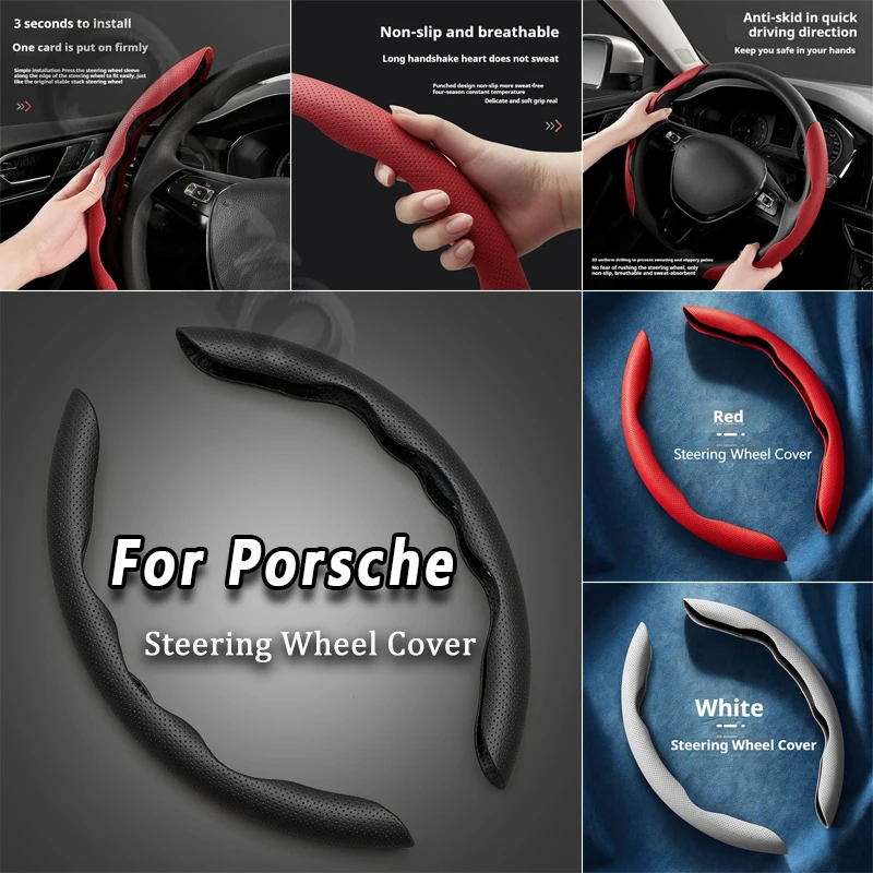 Steering Wheel Cover leather Non-slip Sweat-absorbing Special Steering wheel For Porsche Panamera  Macan Cayenne  Taycan Cayman