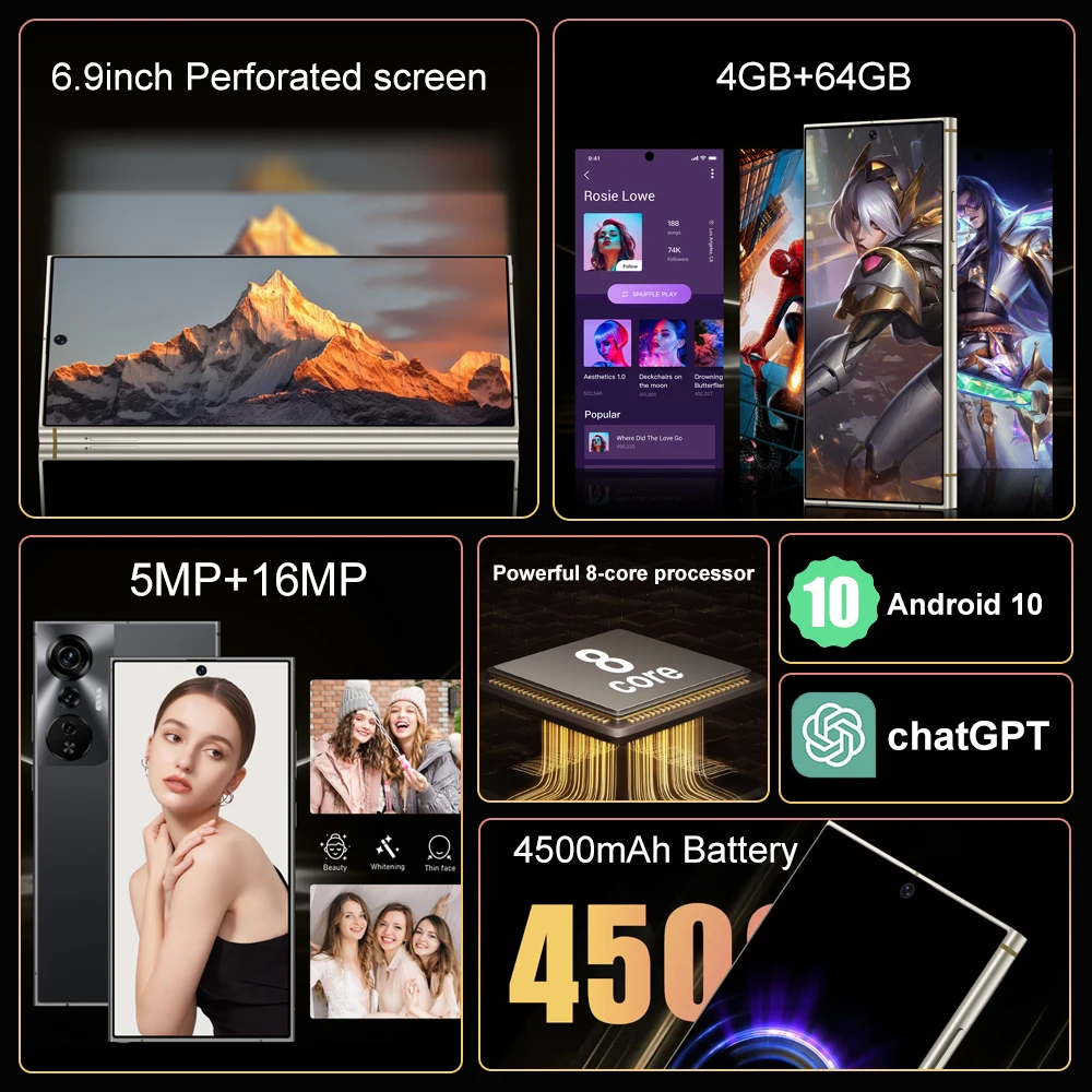 IVMI Global Vision XS26 Ultra Smartphone 4G Network Android 64GB ROM Dual SIM Google Play Store 6.9'' 4500mAh Mobile Phones