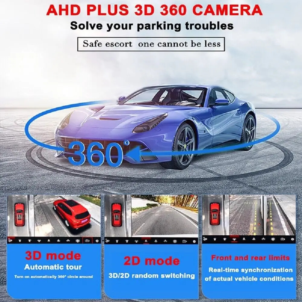 360 Car Camera Panoramic Surround View 1080P AHD Right+Left+Front+ Rear View Camera System for Android Auto Radio Night Vision