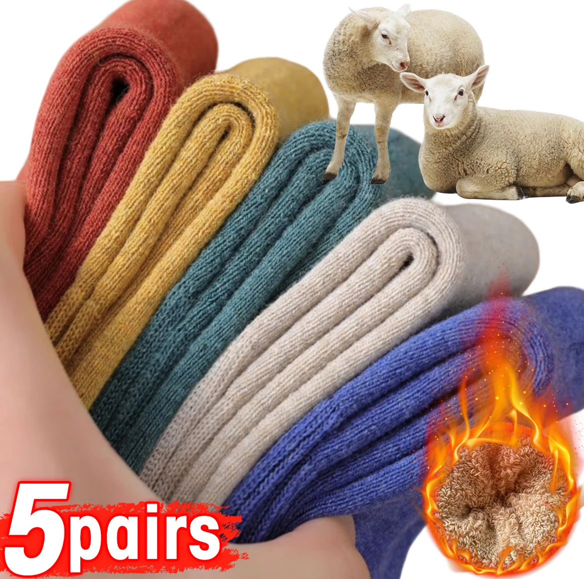 5pairs Winter Super Thicker Warm Socks Wool Male Men Women Socks Solid Socks Merino Wool Socks Against Cold Snow Terry Socks