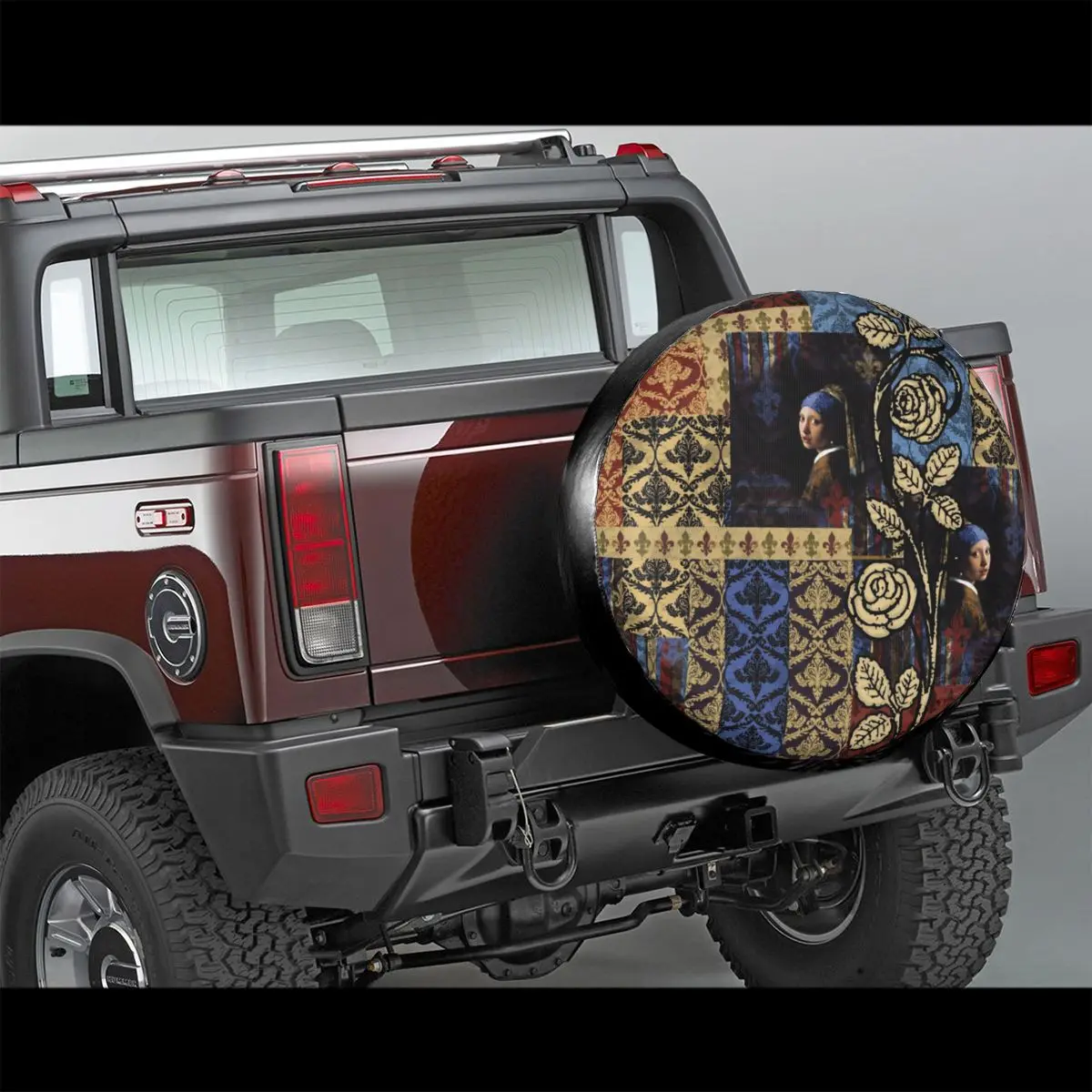 Roughly Royal Johannes Vermeer Fleur De Lis Spare Tire Cover Girl with a Pearl Earring Wheel Covers for Jeep Pajero