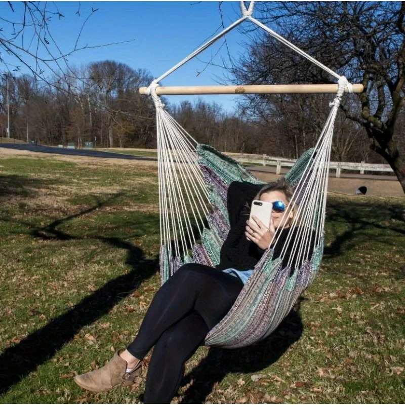 كرسي أرجوحة فردي، مزيج من القطن والبوليستر، نمط أزرق، يأتي مع حقيبة حمل لسهولة الحمل