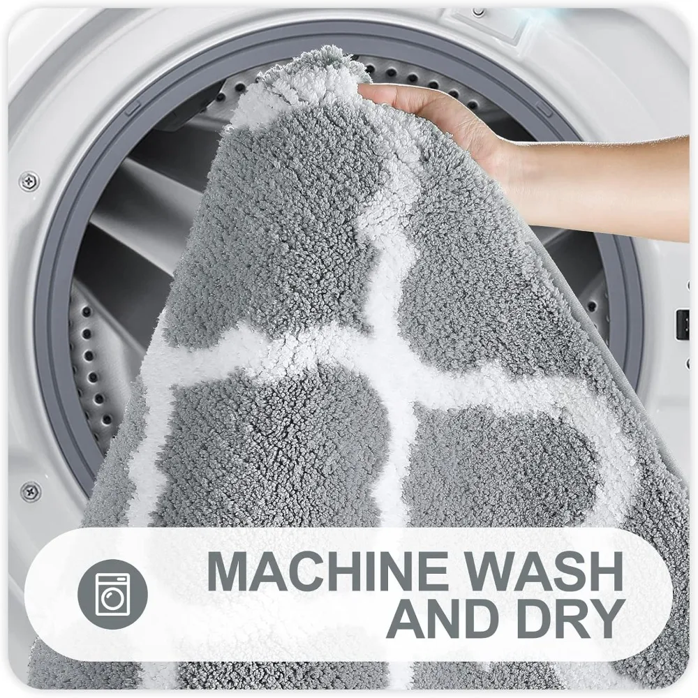 Soft Absorbent Microfiber Bath Rugs 36x24, Non-Slip Shaggy Shower Carpet, Machine Washable Grey Bath Mats