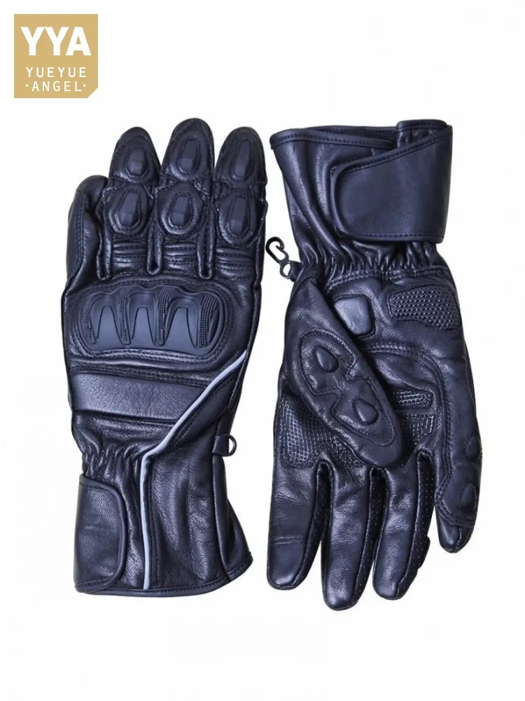 Autumn Winter Sheepskin Genuine Leahter Mens Glove Hook Loop Spliced Street Comfortable Windproof Motorcycle Biker Mittens Male