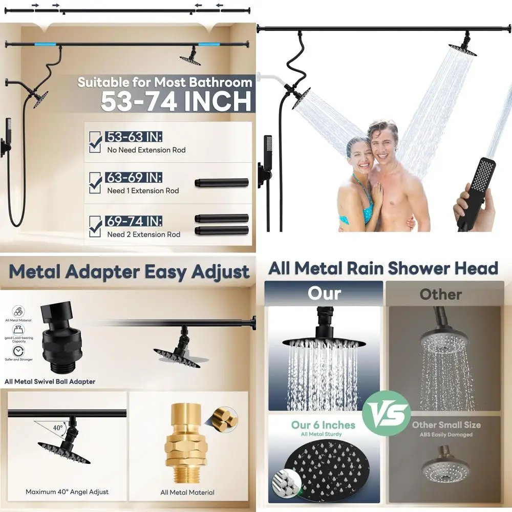 

Couple's Dual High-Pressure Shower Heads with 6-Setting Diverter, Matte Black