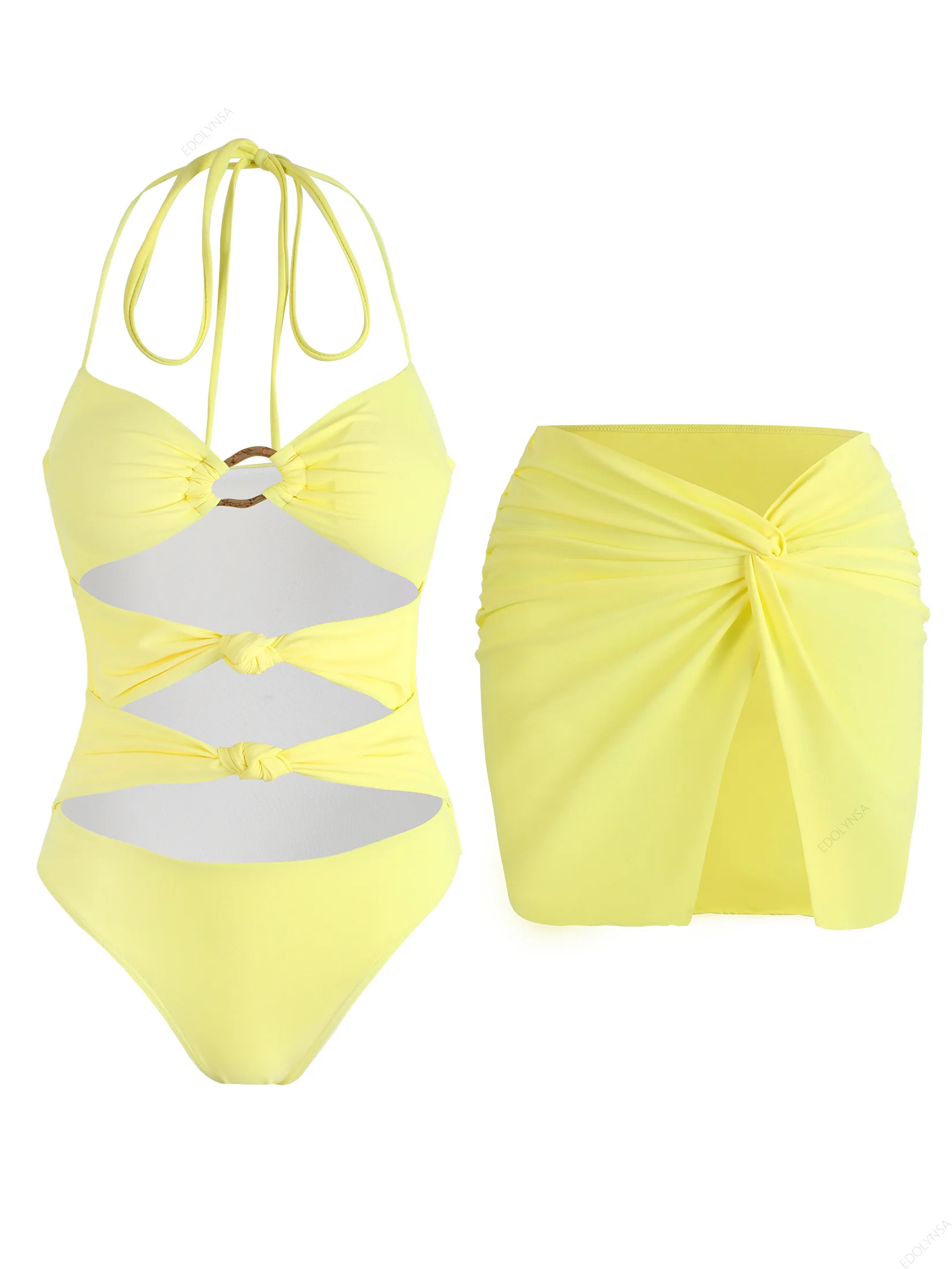 

Новый купальник с лямкой на шее, открытые праздничные купальники, женская пляжная одежда, комплект бикини из 2 предметов, мини-юбка, одежда для отпуска K233