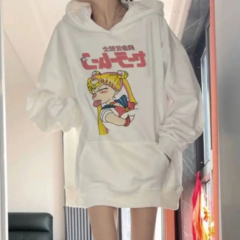 NASAOVER Sailor Moon Sudadera con capucha de manga larga Abrigo superior suelto de dibujos animados para mujer, Sudadera holgada con capucha para hombres y mujeres