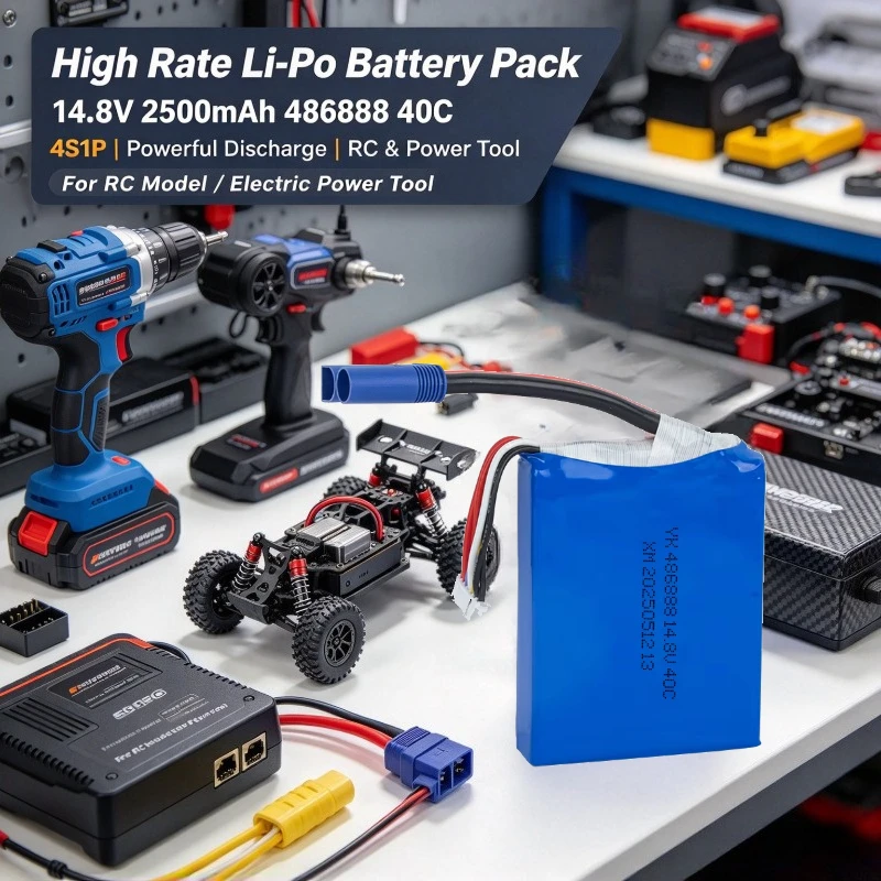 14.8V 2500mAh 486888 40C High Rate Discharge 4S1P Lithium Polymer Battery Pack for Car Jump Starter Electric Power Tool RC Model