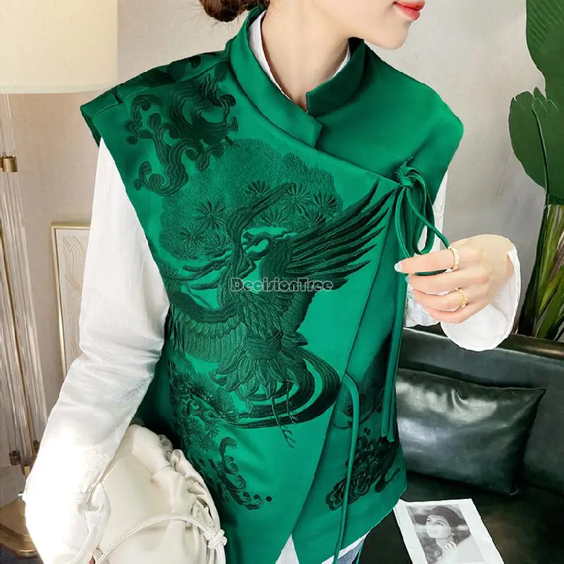 2024 new spring chinese style women exquisite embroidery vest retro standing collar improved vintage vest versatile vest