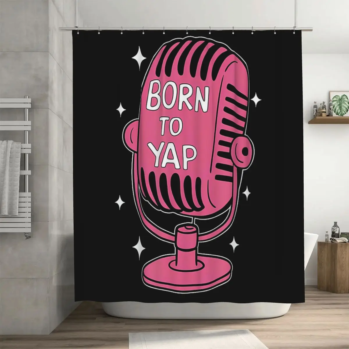 

Профессиональная занавеска для душа Born To Yap Yapper Girly Girl, полиэстеровая, водонепроницаемая, для ванной комнаты, с крючками