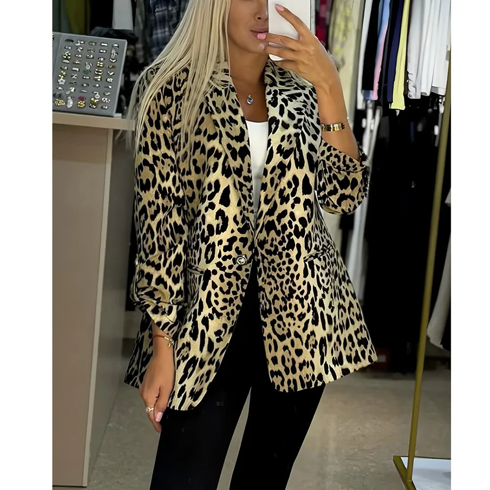 Fashion Printed Slim Fit Jacket Women Autumn Casual Loose Pocket Jacket For Women 2025