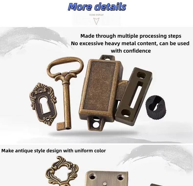 Chinese Furniture Drawer Box Locks Antique Decorative Bronze Counter Cabinet Door Lock With Key Set
