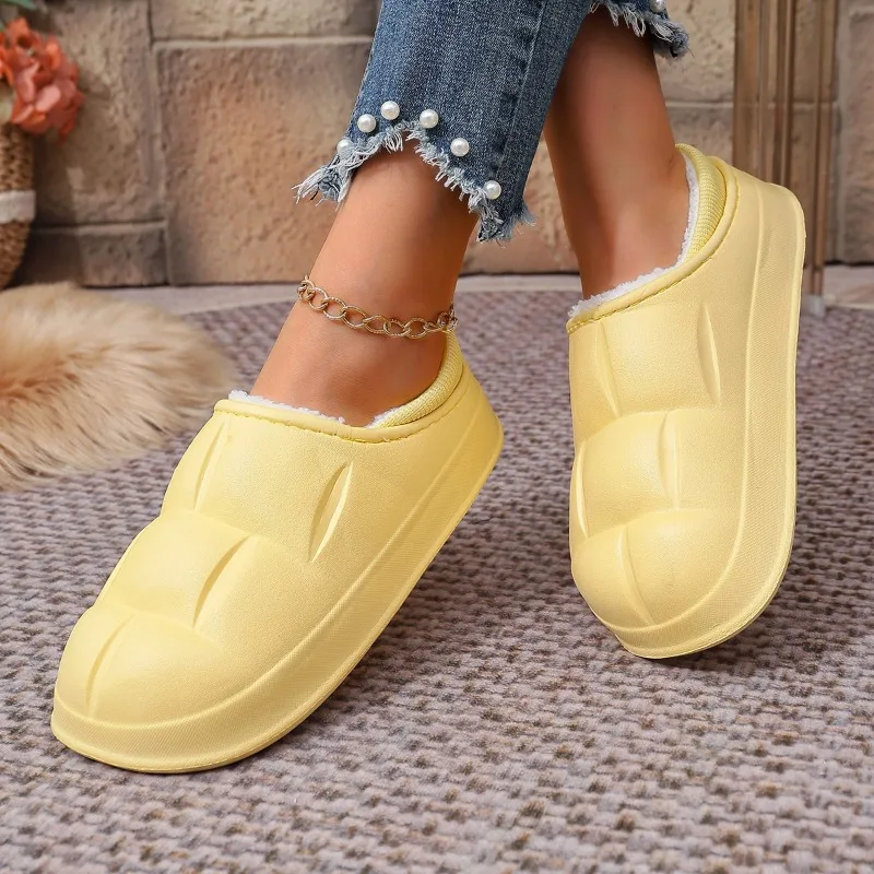 

2025 зимняя непромокаемая хлопковая обувь на закрытом каблуке, женские удобные нескользящие домашние женские ботинки, повседневные плюшевые теплые хлопковые тапочки