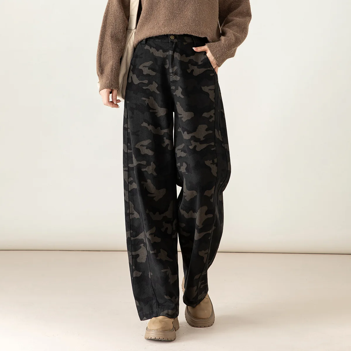 

Американские джинсы-карго в камуфляжном стиле для женщин: свободные, прямые, с высокой талией, из эластичного хлопкового денима, синие, осенняя новинка