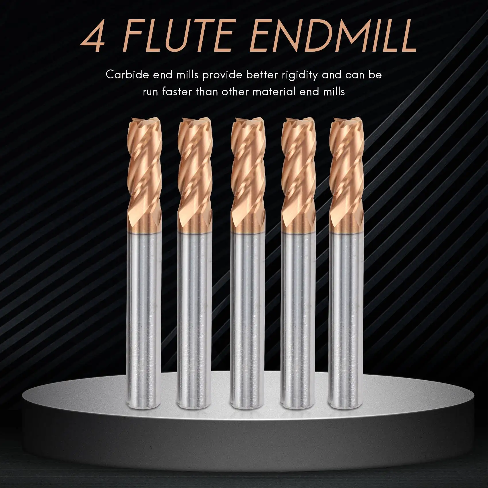 -MEOF 5PCS 6Mm 4 Flute Carbide Endmills CNC Milling Cutter Milling Slotting Profiling Face Mill Spiral Bits