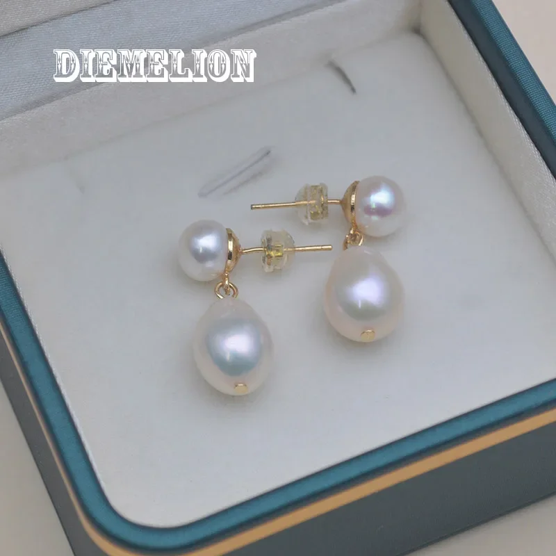 

Trendy High Quality Water Drop Shape Natural Freshwater Baroque Pearl Stud Earring Pierced and No Pierced for Women Fine Jewelry