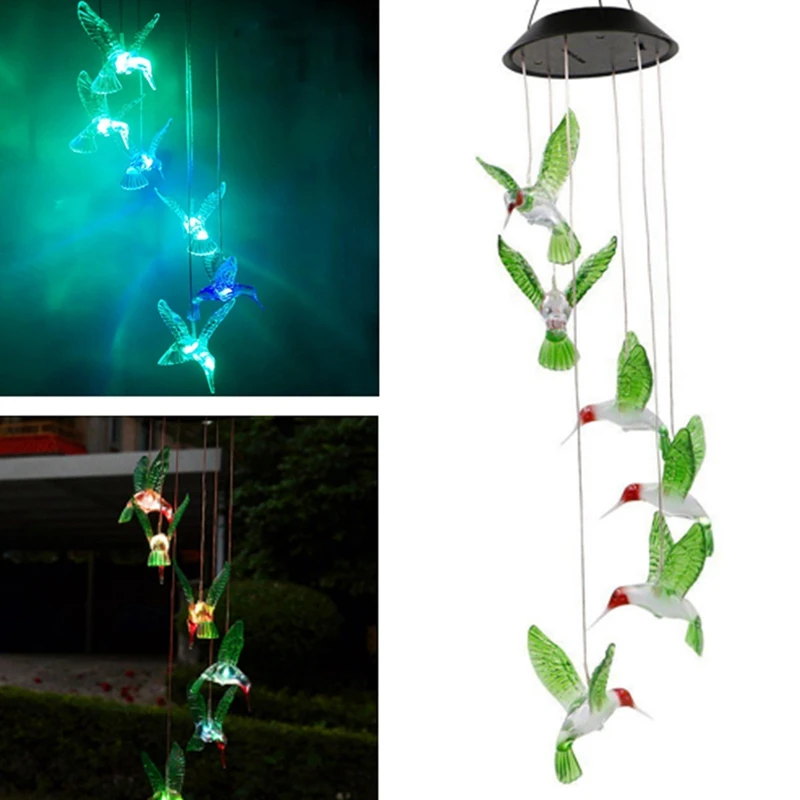 جديد LED الشمسية الرياح الرنين مصباح Hummingbird الرياح الرنين مصباح قلادة الرياح الرنين ديكور مصباح اللون تغيير مصباح الشمسية مصباح