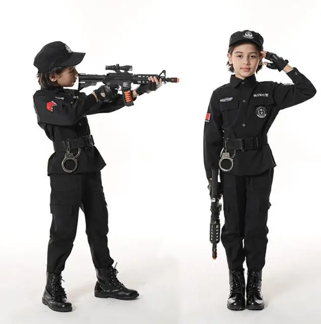 Kids Traffic Special Police Halloween Carnival Party Performance Policemen Uniforms Kids Army Boys Cosplay Costumes 110-160CM