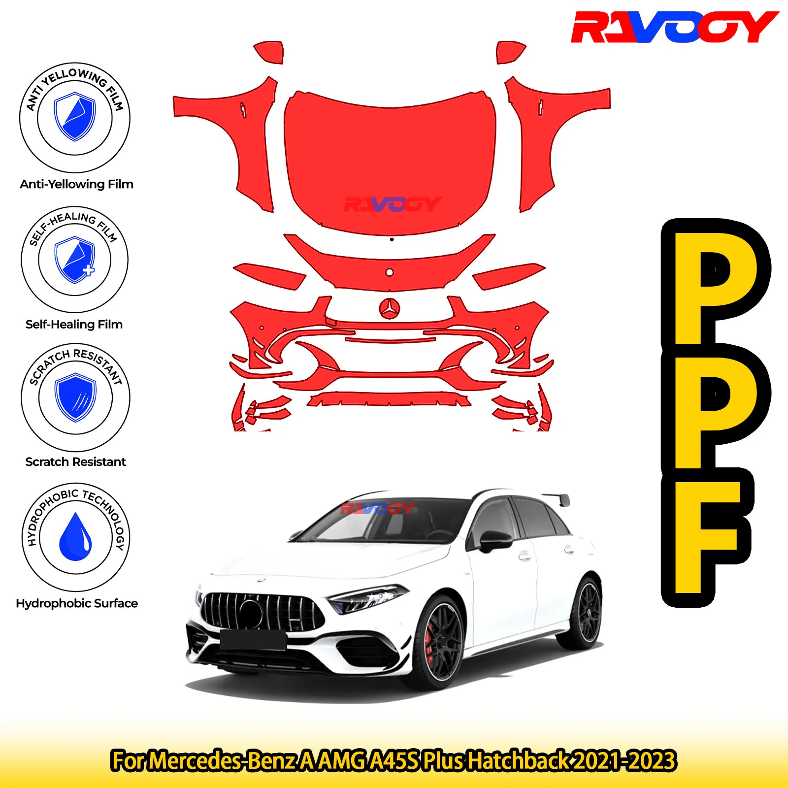

For Mercedes-Benz A AMG A45S Plus Hatchback 2021-2023 Glossy Matte Black Precut front PPF Kit Paint Protection Film
