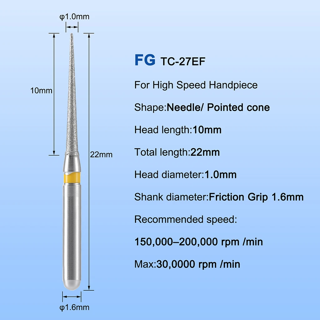 10 Stück/Box AZDENT Dental Diamant-FG-Bohrer für Hochgeschwindigkeits-Handstücke, Zahnpolitur, Zahnaufhellung, TC-27EF, Durchmesser 1,6 mm, Zahnarztwerkzeug – Detail 2