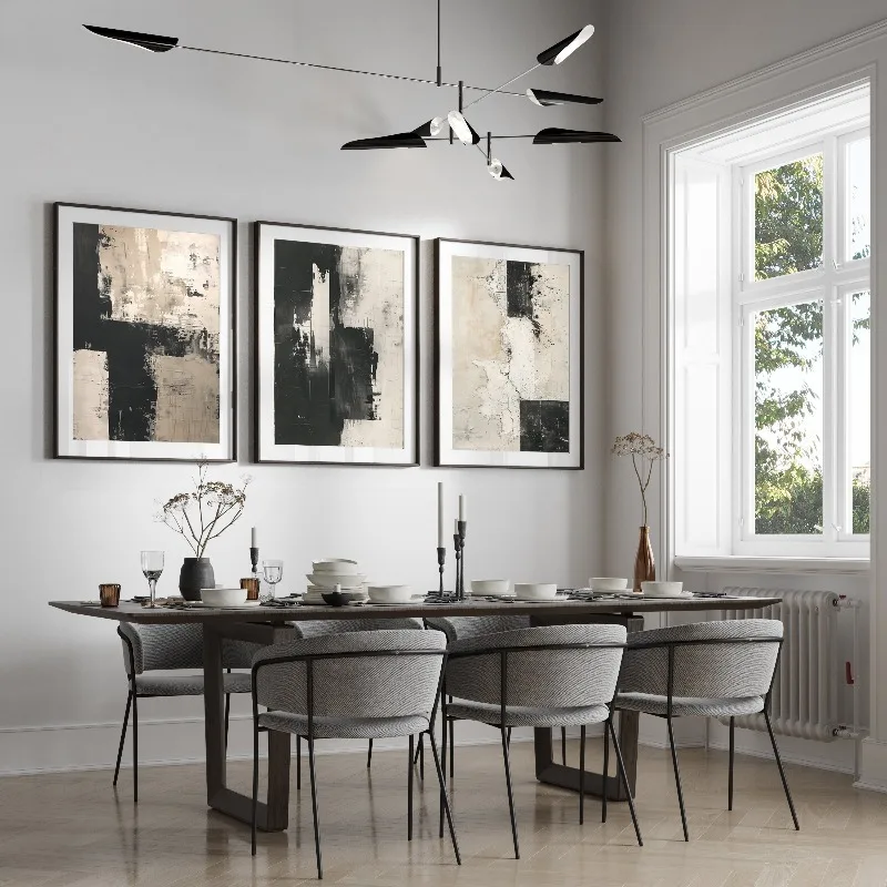 Set of 3 Prints, Geometric Abstract Art, Black Neutral Beige, Living Room Wall Art Poster Prints Home Decor Room Decor Aesthetic