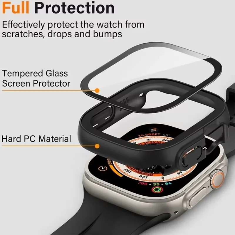 Kaca + casing untuk Apple Watch Ultra2 49mm tali jam tangan pintar PC Bumper + pelindung layar penutup antigores iwatch Seri Aksesori tali