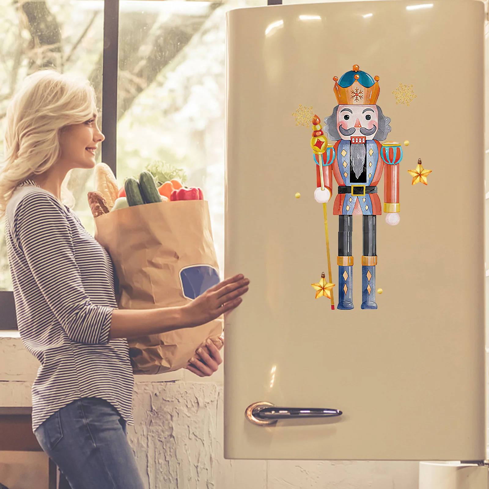 

1Set Christmas Nutcracker Wall Stickers Holiday Window Clings Snowflake Decorations Classroom Xmas Door Decorations Winter Room