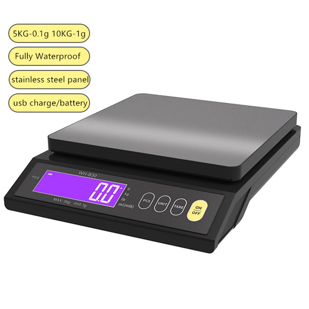 Fully Waterproof Digital Electronic Kitchen Scale Stainless Steel Measuring Weighing Baking Tool LCD Display 5KG/0.1g 10KG/1g