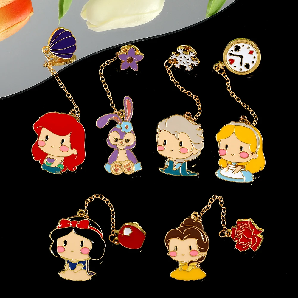 Fashion Princess Collection Charm Brooches Cartoon Anime Snow White Aurora Ariel Belle Metal Enamel Lapel Pin for Child Toy Gift