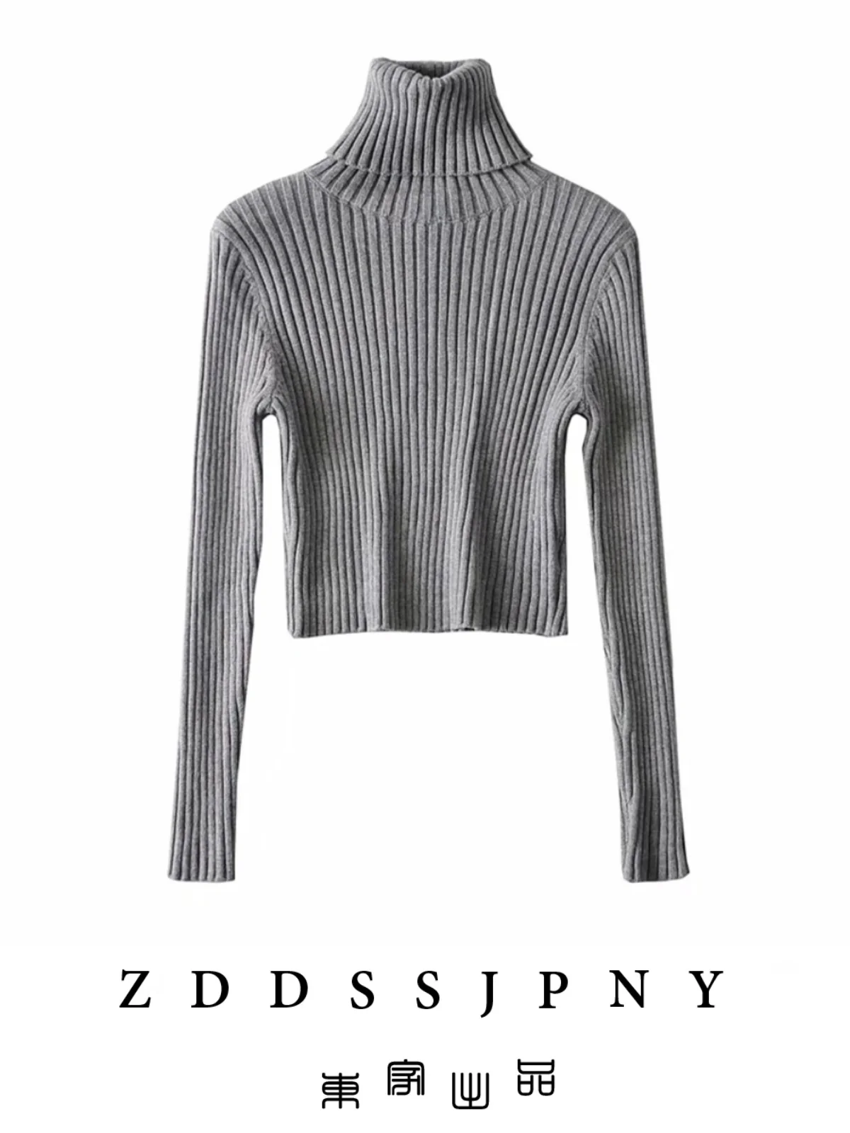 

Облегающий вязаный свитер с высокой талией Long Sve High Collar Elastic Boting irt Street Sle Pure Color Winter Faion