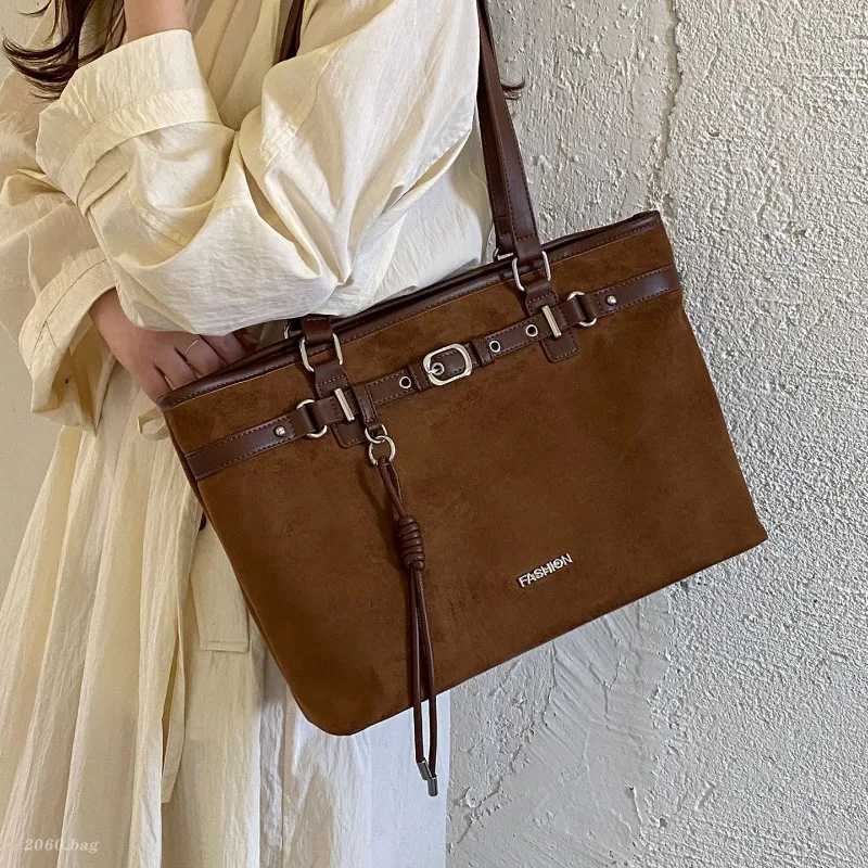 Belt Decoration Large Capacity Tote Bag Fashion Simple Handbag Niche Korean Version Western-style Armpit Shoulder Bag for Women