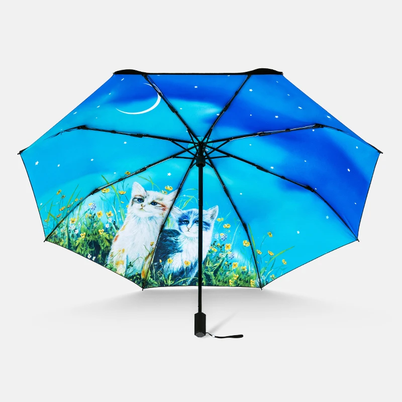 Cat Mochizuki three fold sunshade umbrella travel creative cartoon vinyl sunscreen UV protection men\'s and women\'s sun umbrella