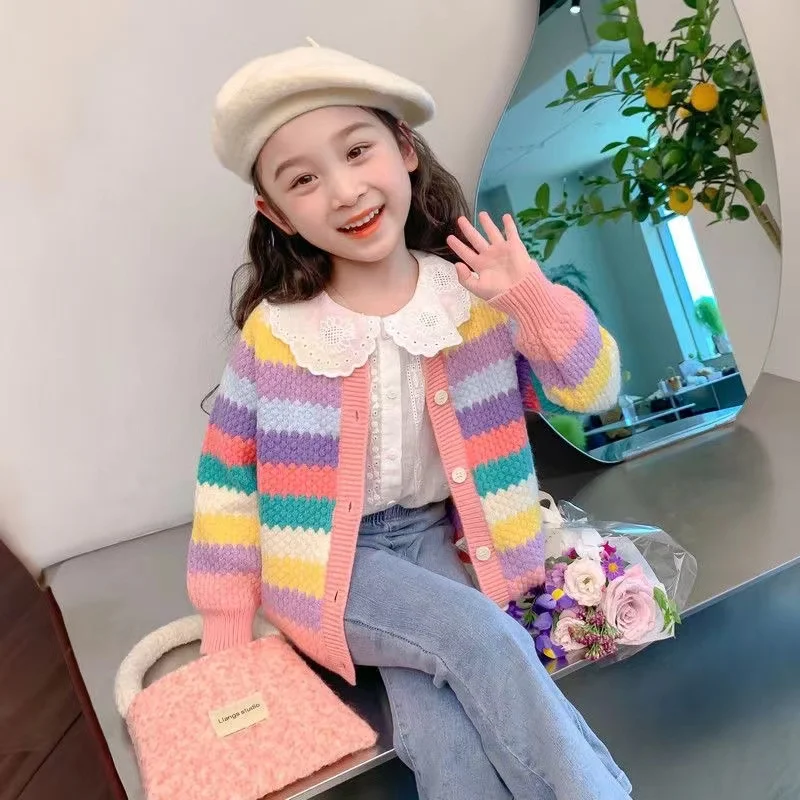 Children Clothes Girls Cardigan Girls Simple Knit Sweater Spring And Autumn Children\'S Jacket