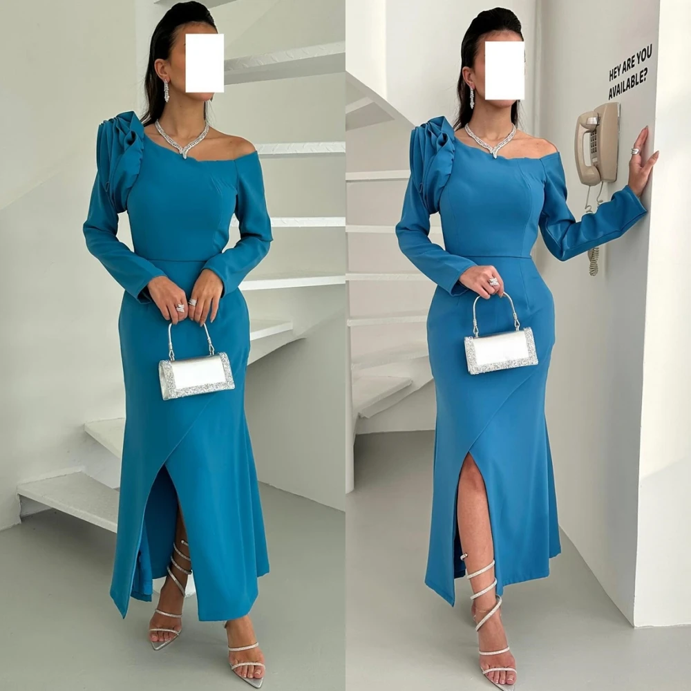 

Customized Luxury Jersey Evening Dress Delicate Long Sleeves O-Neck Prom Dresses Temperament Flowers Special Occasion Gowns