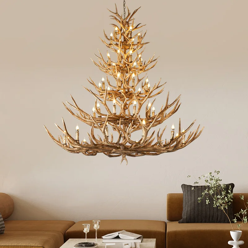 Grand lustre de cerf en résine de style de Noël, lampe de front, luminaire de ferme, salon, loft