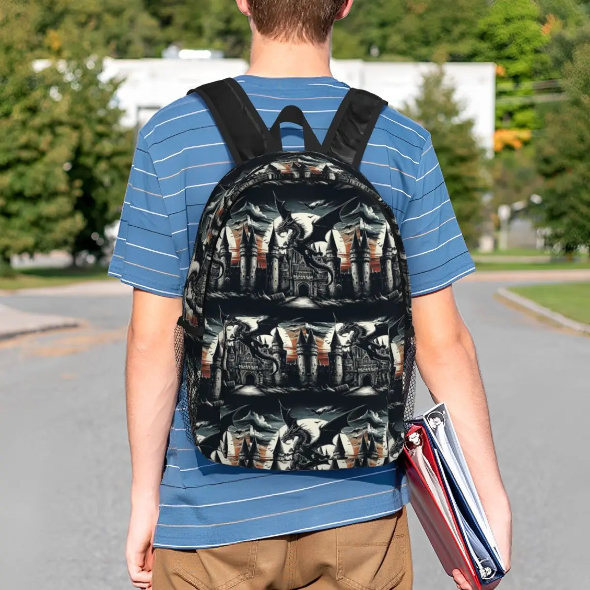 Fantasy Mythical Dragon And Castle Backpack Student Boys Girls BookBag Men Women School Bag Laptop Shoulder Bags