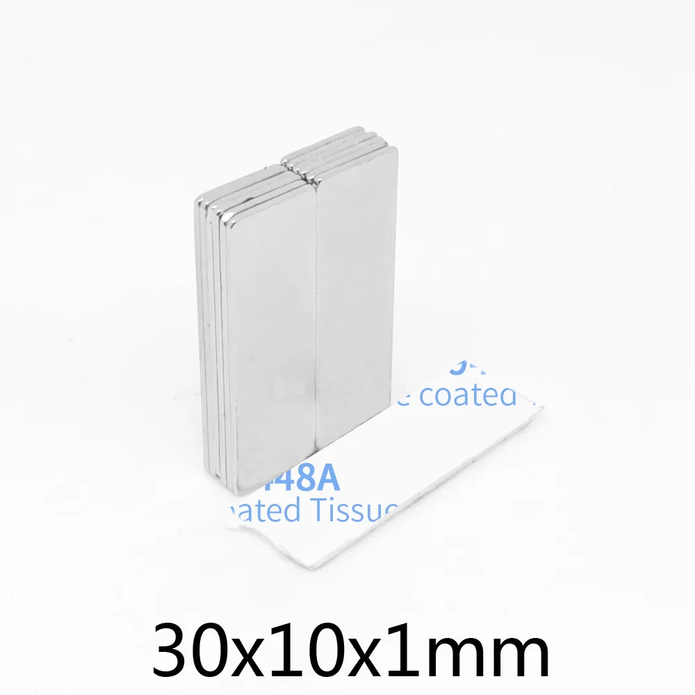 30x10x1mm 얇은 블록 강력한 자석 냉장고, DIY, 건물, 과학, 공예품 용 접착 테이프가있는 강력한 자석 30*10*1 30x10x1