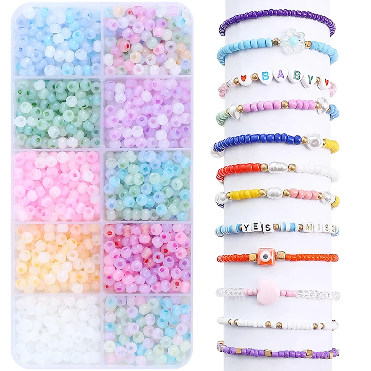 

1 Box About 1500pcs,10 Grid Box, 4mm Solid Glass Round Beads, Loose Beads, Handmade DIY, Making Jewelry Accessories