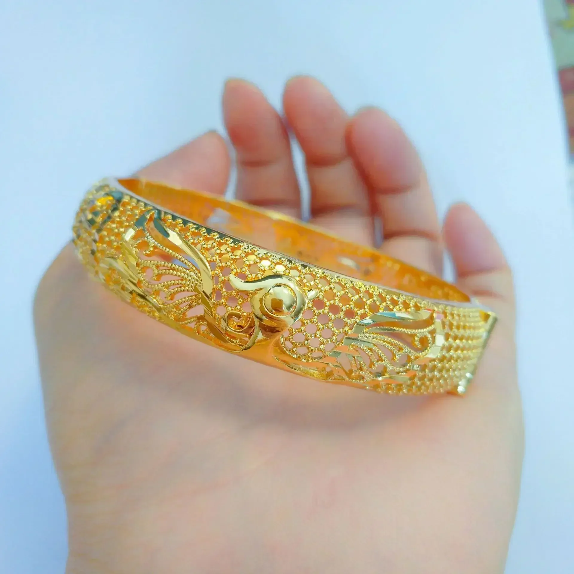 24K Gold Hollow Peacock Buckle Bracelet, 999 Real Gold Women's Retro Bracelet for Fashion Gifts