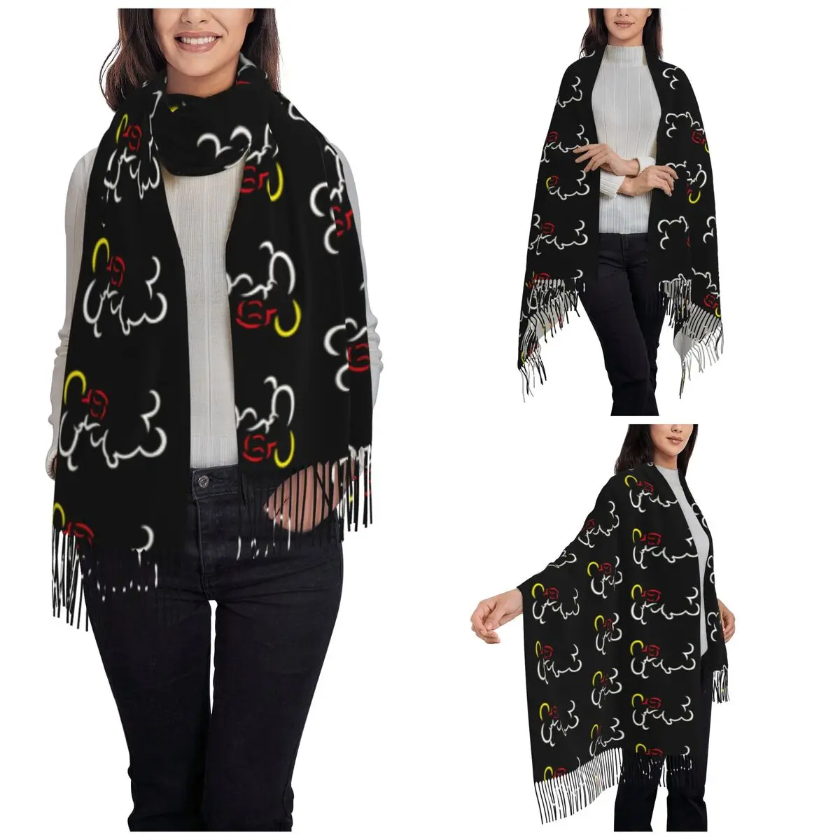 Women's Scarf with Tassel Mickey Mouse Cartoon Cute Long Winter Warm Shawl and Wrap Manga Anime Daily Wear Cashmere Scarf