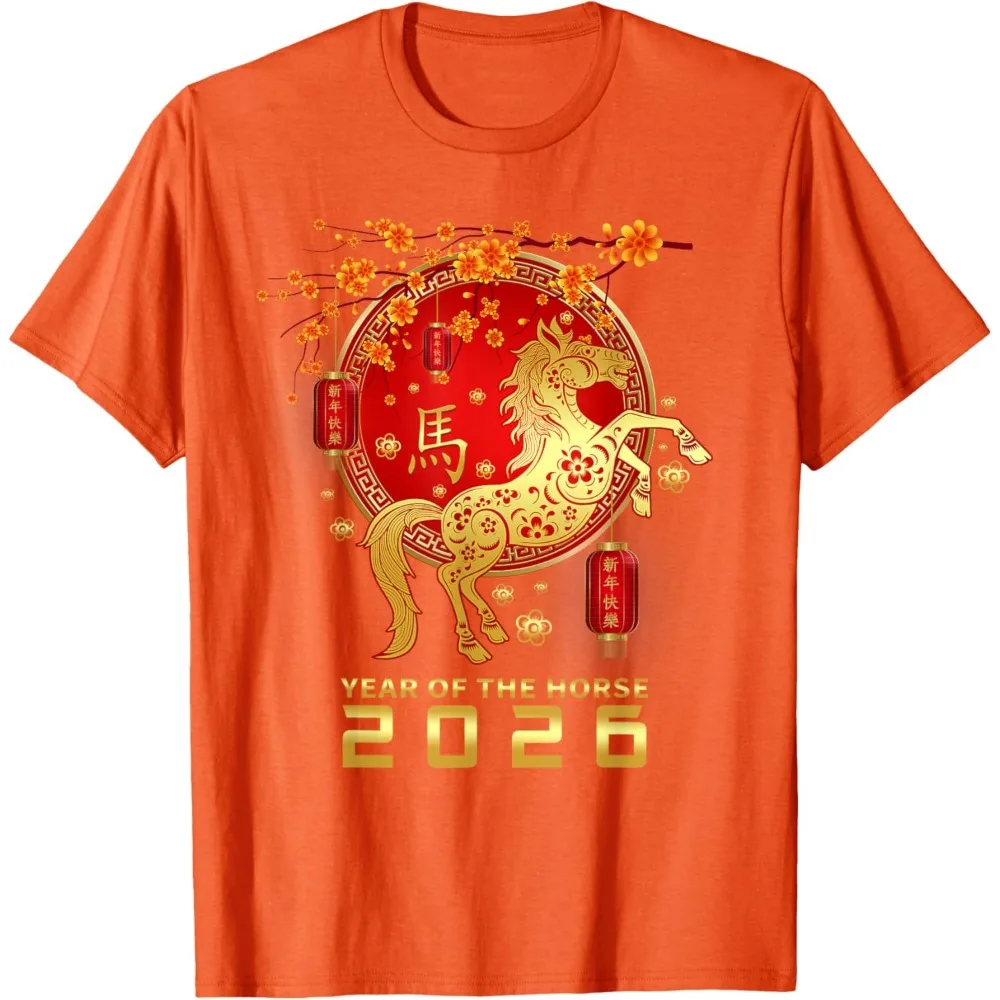 السنة الصينية الجديدة 2026 السنة القمرية الجديدة 2026 سنة الحصان تي شيرت ريترو الحصان تيز للجنسين الملابس Y2k اكسسوارات النساء المحملة #4