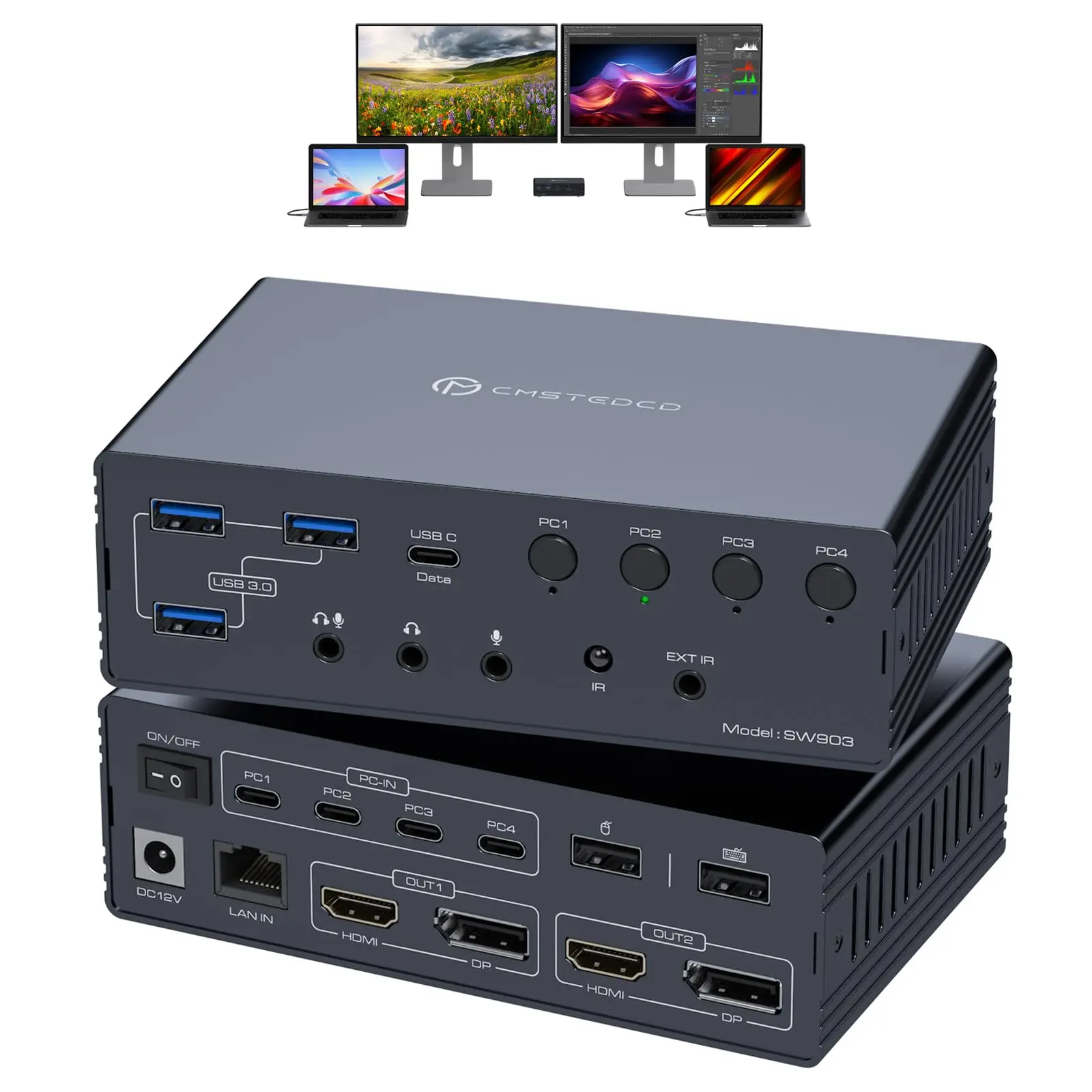 2025 KVM Switch 2 شاشات 4/3/2 قطعة محطة إرساء 4K60 هرتز Thunderbolt KVM مع Displaylink دعم USB3.0/USB C في DP/HDMI Out